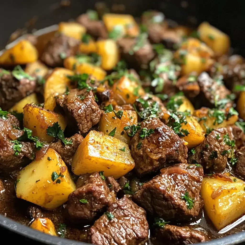 Slow Cooker Garlic Butter Beef Bites and Potatoes