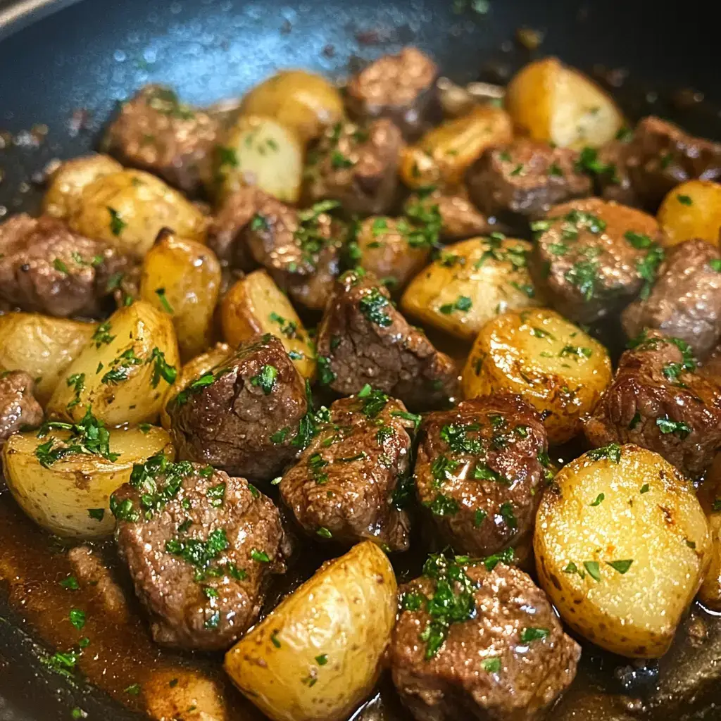 Slow Cooker Garlic Butter Beef Bites and Potatoes