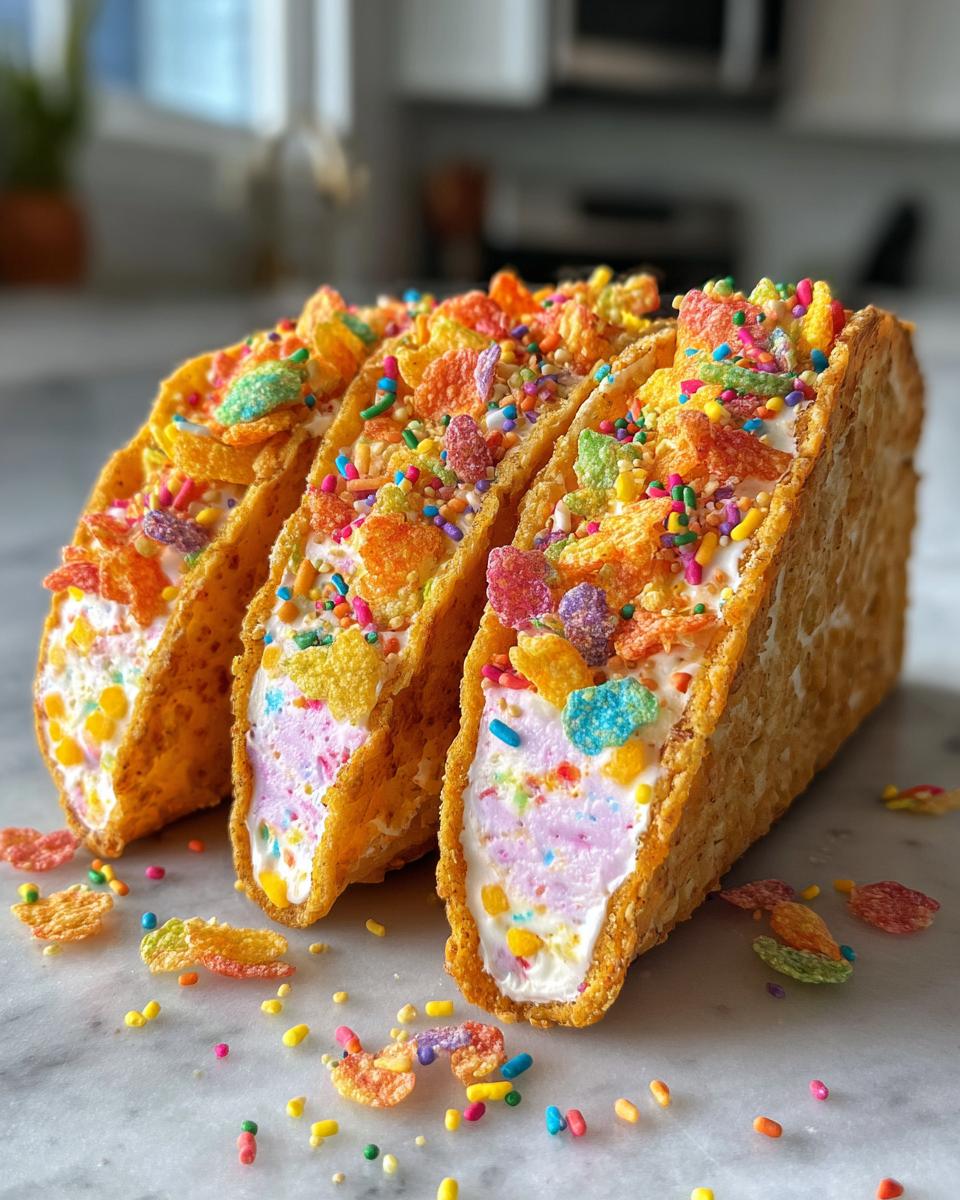 fruity pebbles cheesecake tacos - detail 1