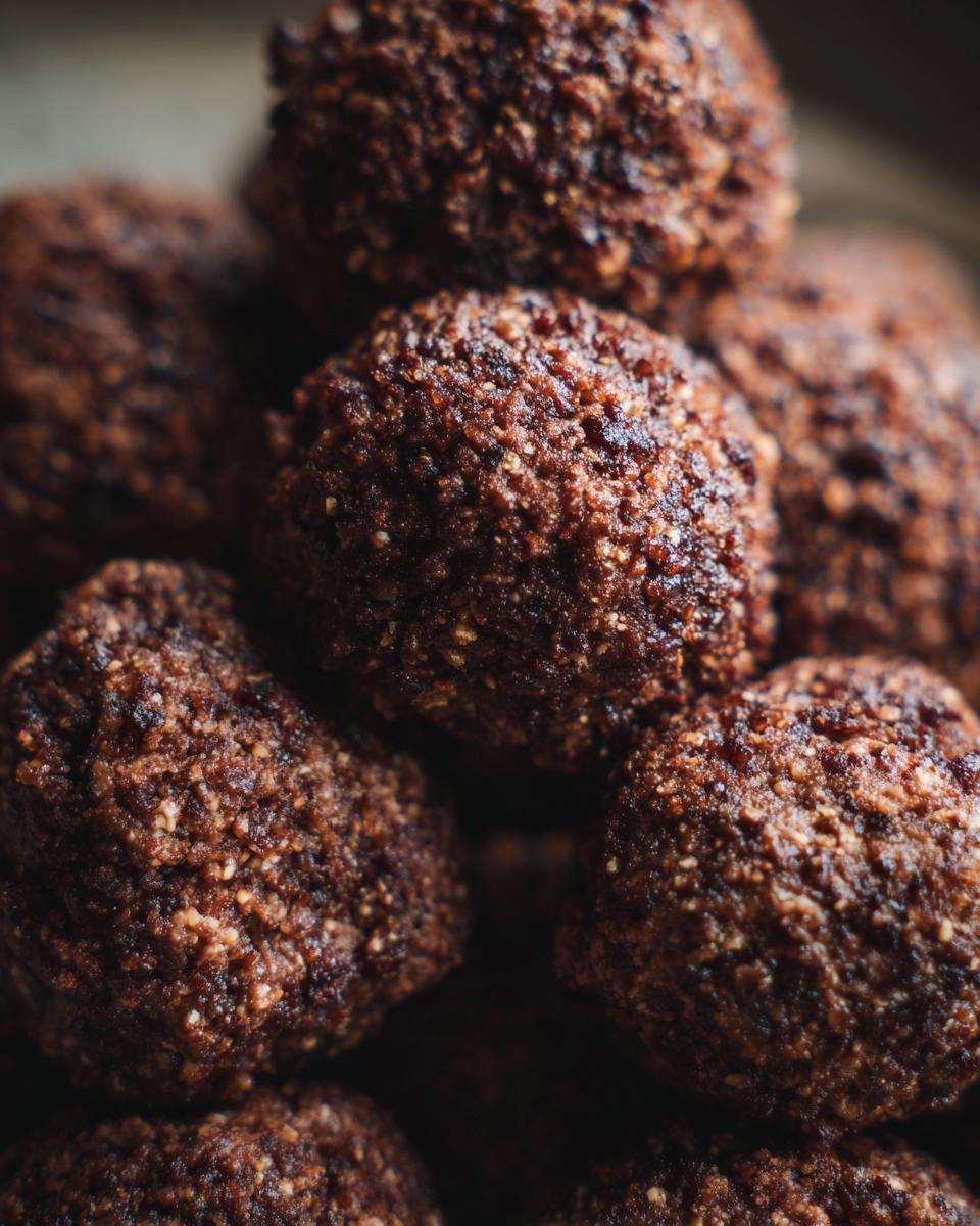 Close-up of a pile of delicious, textured Easy Black Bean Meatballs.