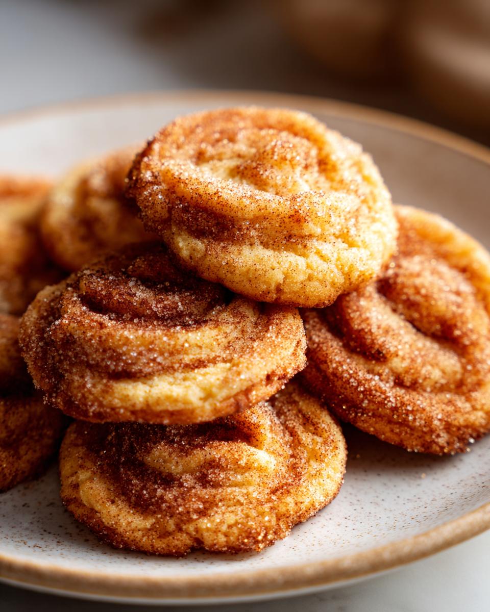 A close-up shot of a pile of freshly baked Cinnamon Sugar Christmas Cookies on a plate.