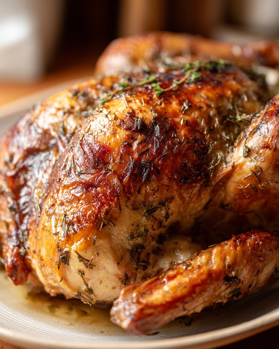 A perfectly roasted Classic Herb-Butter Roast Turkey, glistening with juices and herbs, ready to serve.